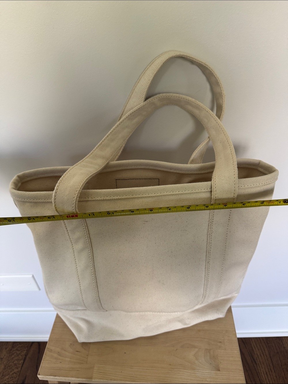 Lands' End Canvas Tote in Cream with Brown Leather Patch - Picture 7 of 8